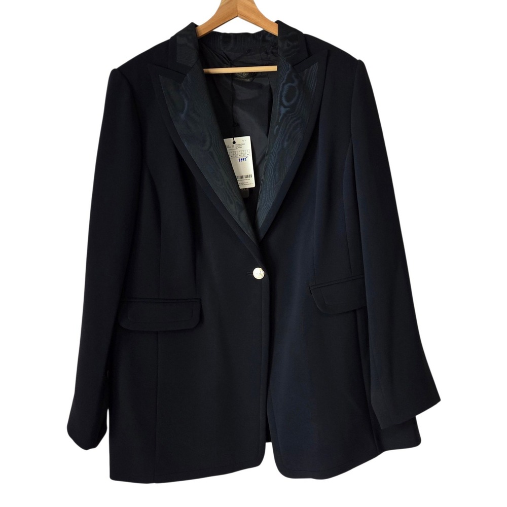 Marina Rinaldi Blazer Women 22W Navy NWT Caprera Moire Lapel Tuxedo Jacket $995